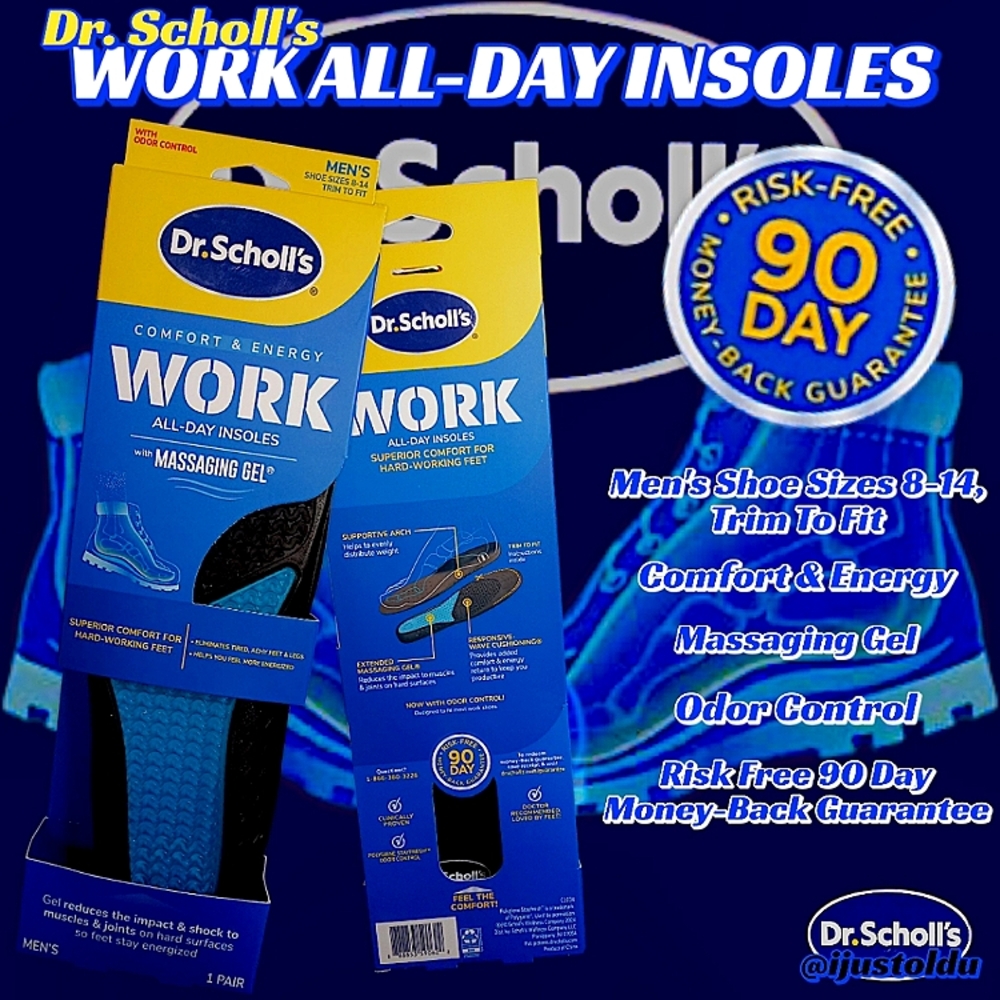 Dr. Scholl's WORK All-Day Insoles | 1 Pair Men Sizes 8-14 Trim To Fit | With Gel